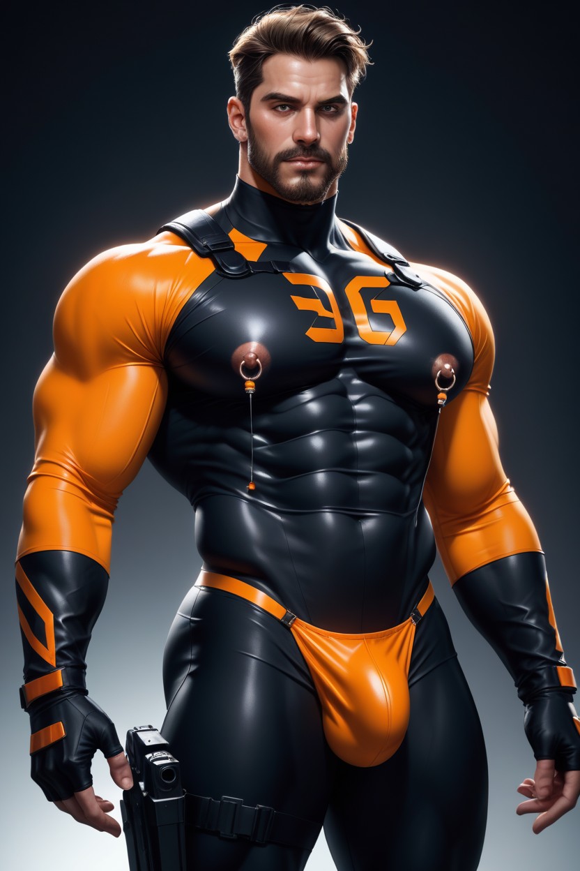 Muscle Daddy Physique, Octane Render, Beard ゲイAIポルノ