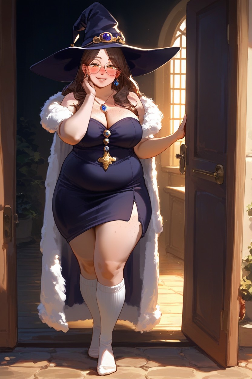 Perfect Face, Cozy Cabin Porch, Antique Glasses BBW AI Porn