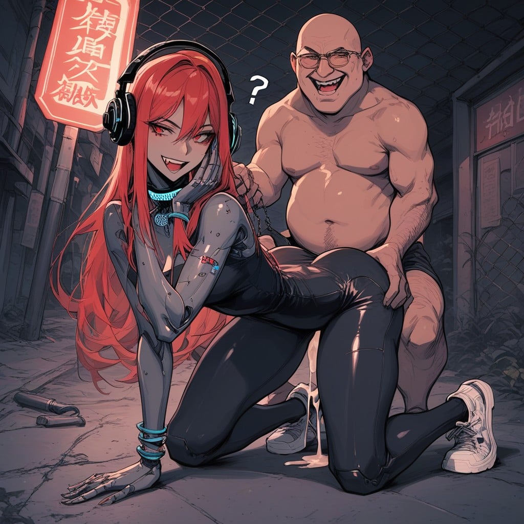 Japanese Text Hologram Signs, Litllle Female Body, Snarling Face Hentai AI Porn