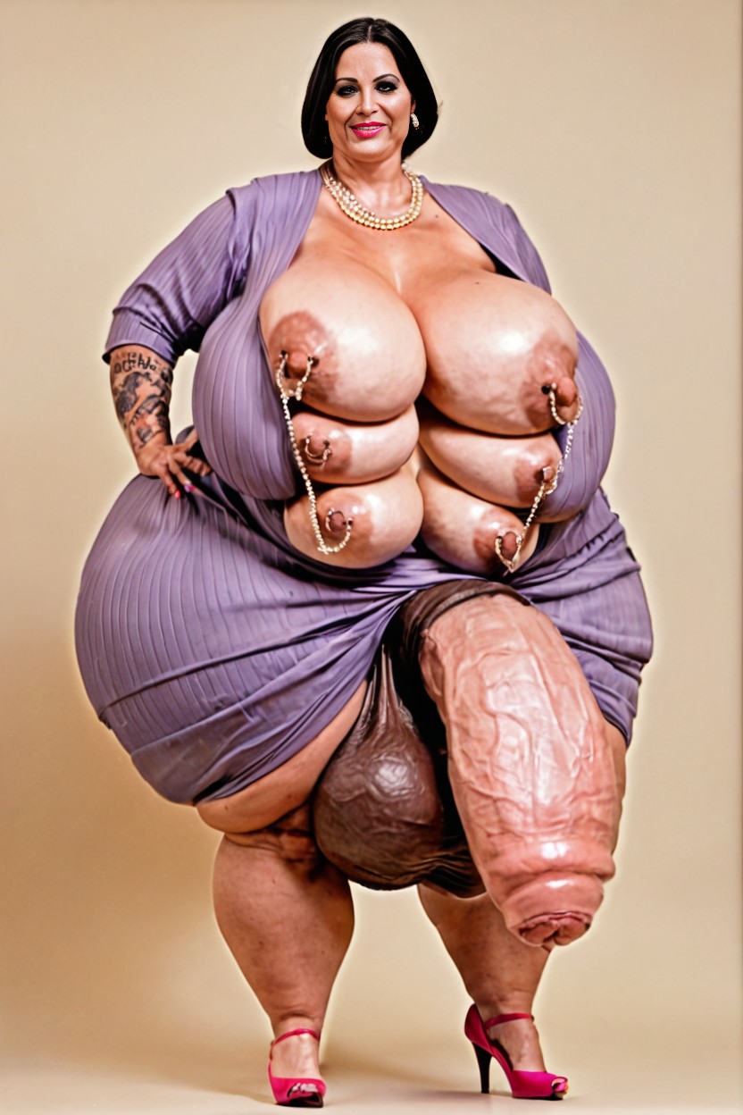 Pony Cock, Pink Heels, Nipple Piercings Shemale AI Porn