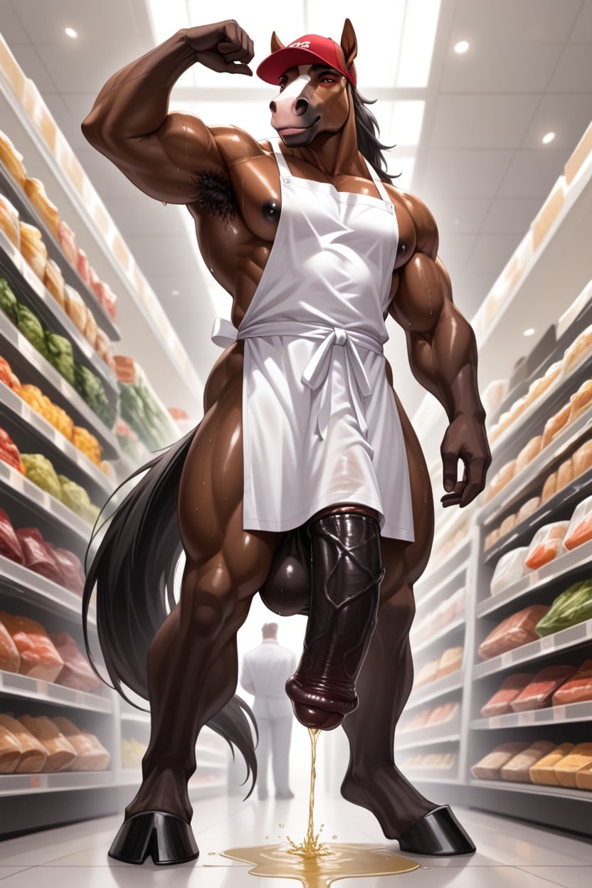 Bodybuilder, Oiled Skin, Standing Furry AI Porn