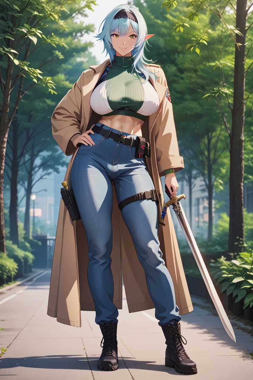 Sword In Hand, Muscular Legs, Extreme Detailed ニューハーフAIポルノ