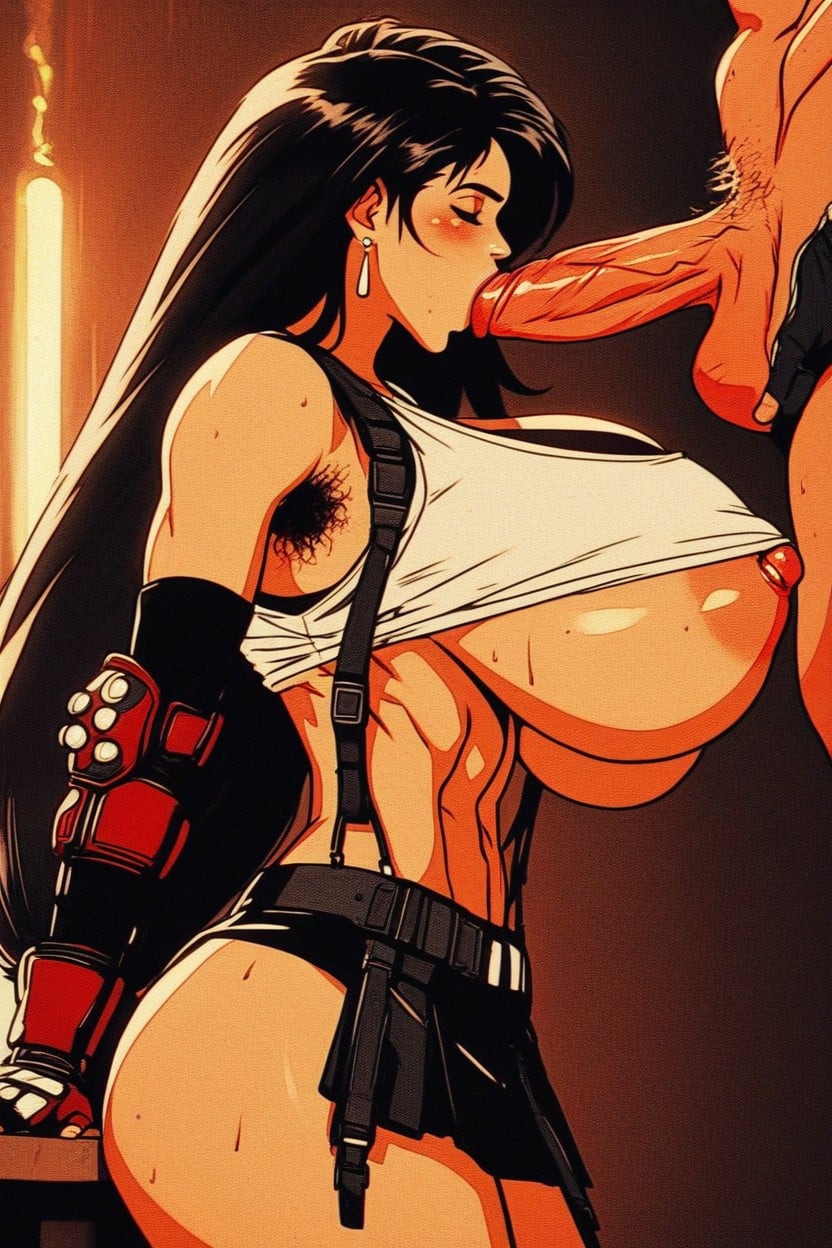 Blowjob (3rd Person), Hyper Thick Nipples, White Crop Top Tanktop Over Black Sports Bra AI Porn