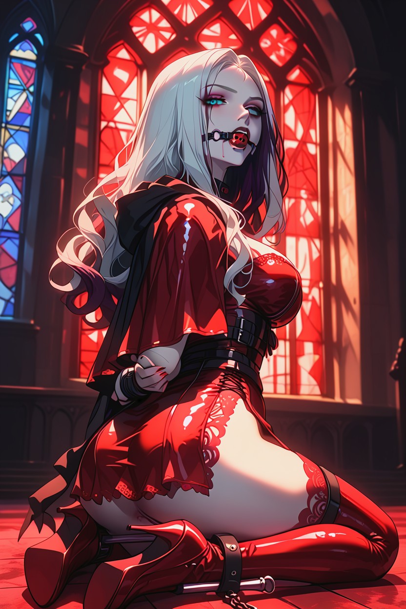 Rear View, 18+, Visible Glowing Black Tattoos Pulsing With Demonic Energy On Her Back And Thighs Hentai AI Porn