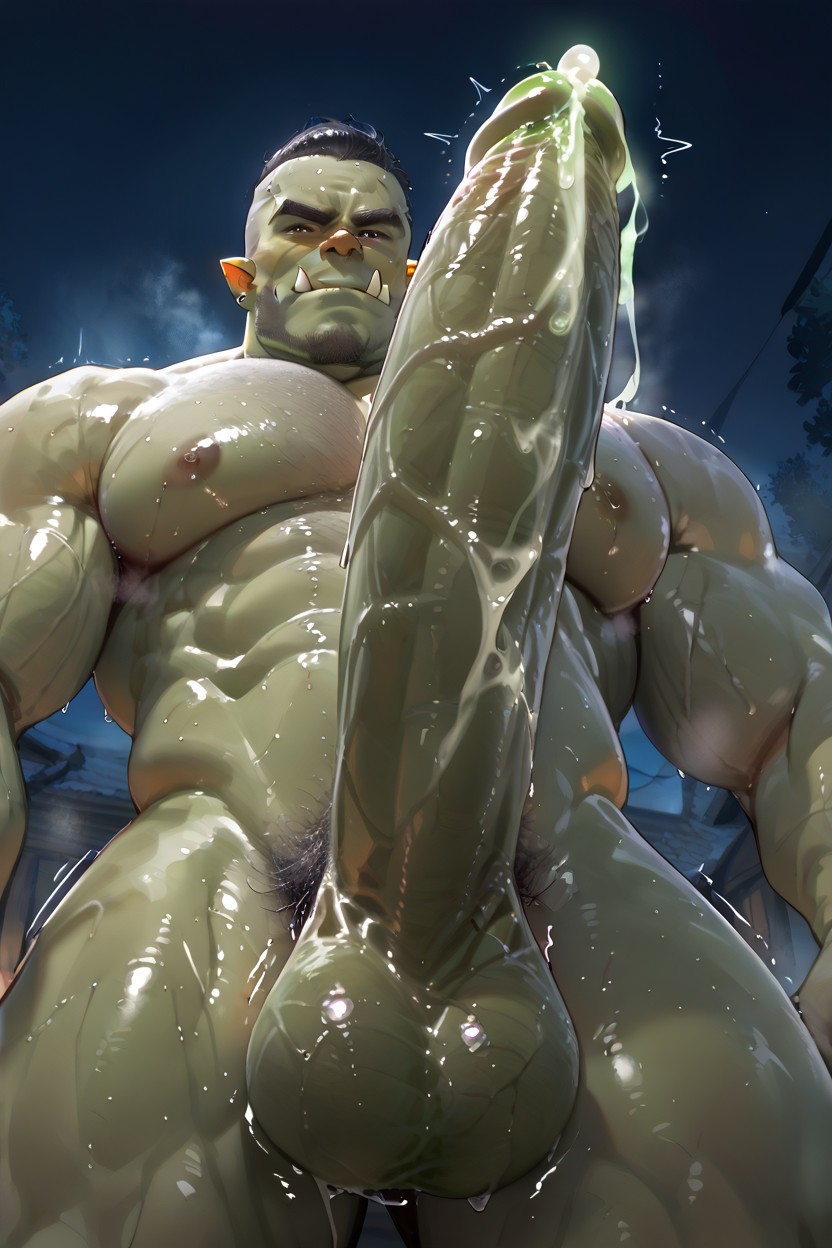 Green_orc_big_cock_solo, Big Vein Cock, 陰毛 ゲイAIポルノ
