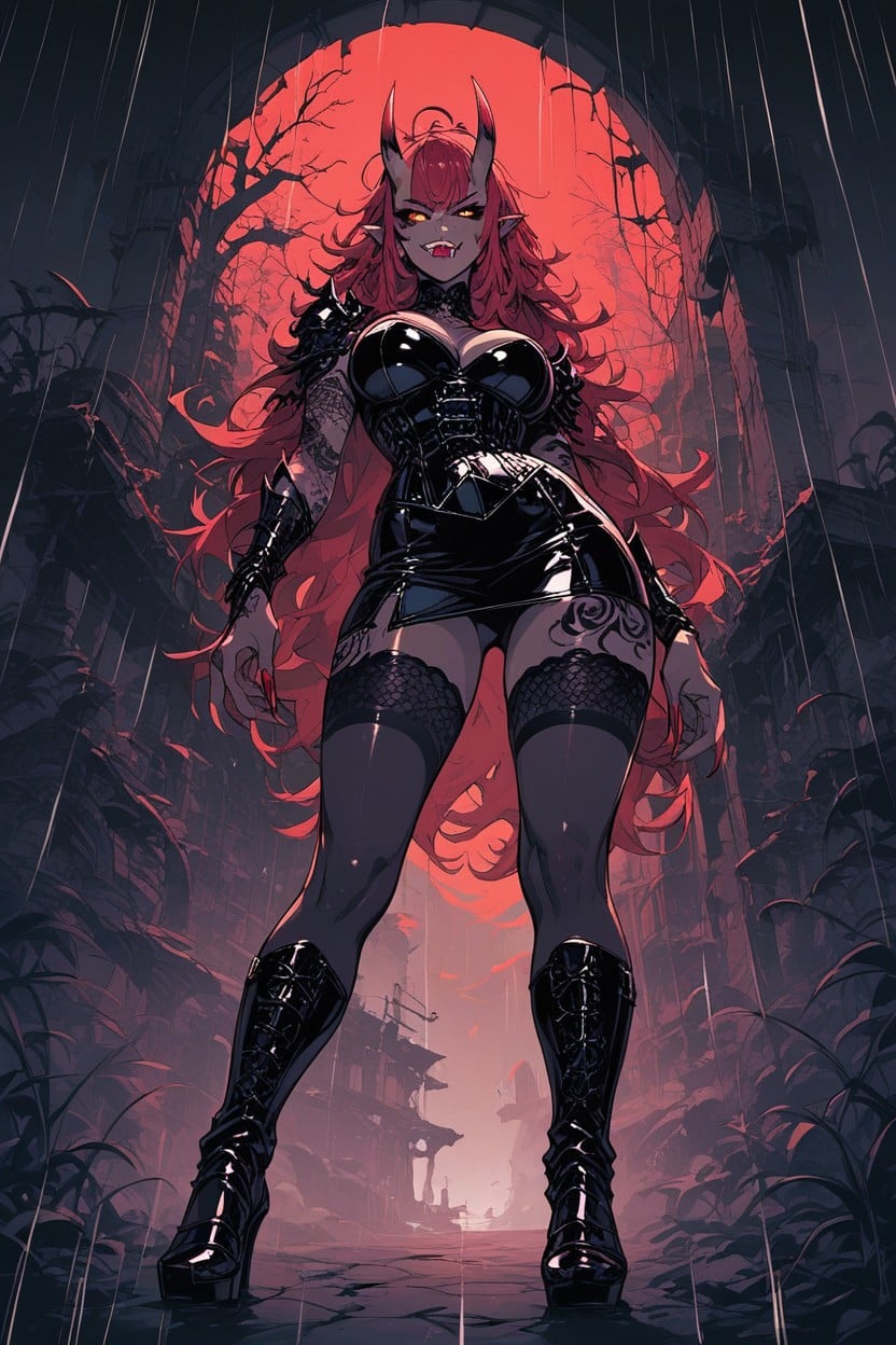 Messy Hair, Tanned, Black Armored Skirt Hentai AI Porn