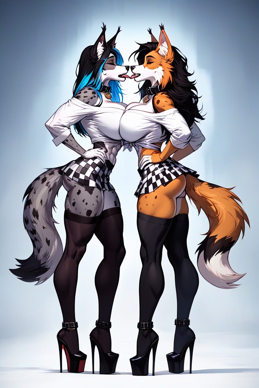 Hungry Gaze, Platform Heels, One Black Fur Goth Lynx Furry AI Porn