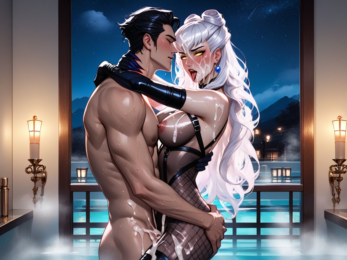 Oiled Skin, Bath House, Erect Nipples Hentai AI Porn