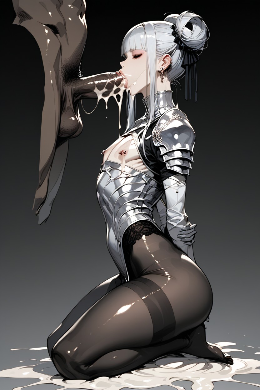 Silver Armor Gloves, Mega Black Cock, Thick Thighs Hentai AI Porn