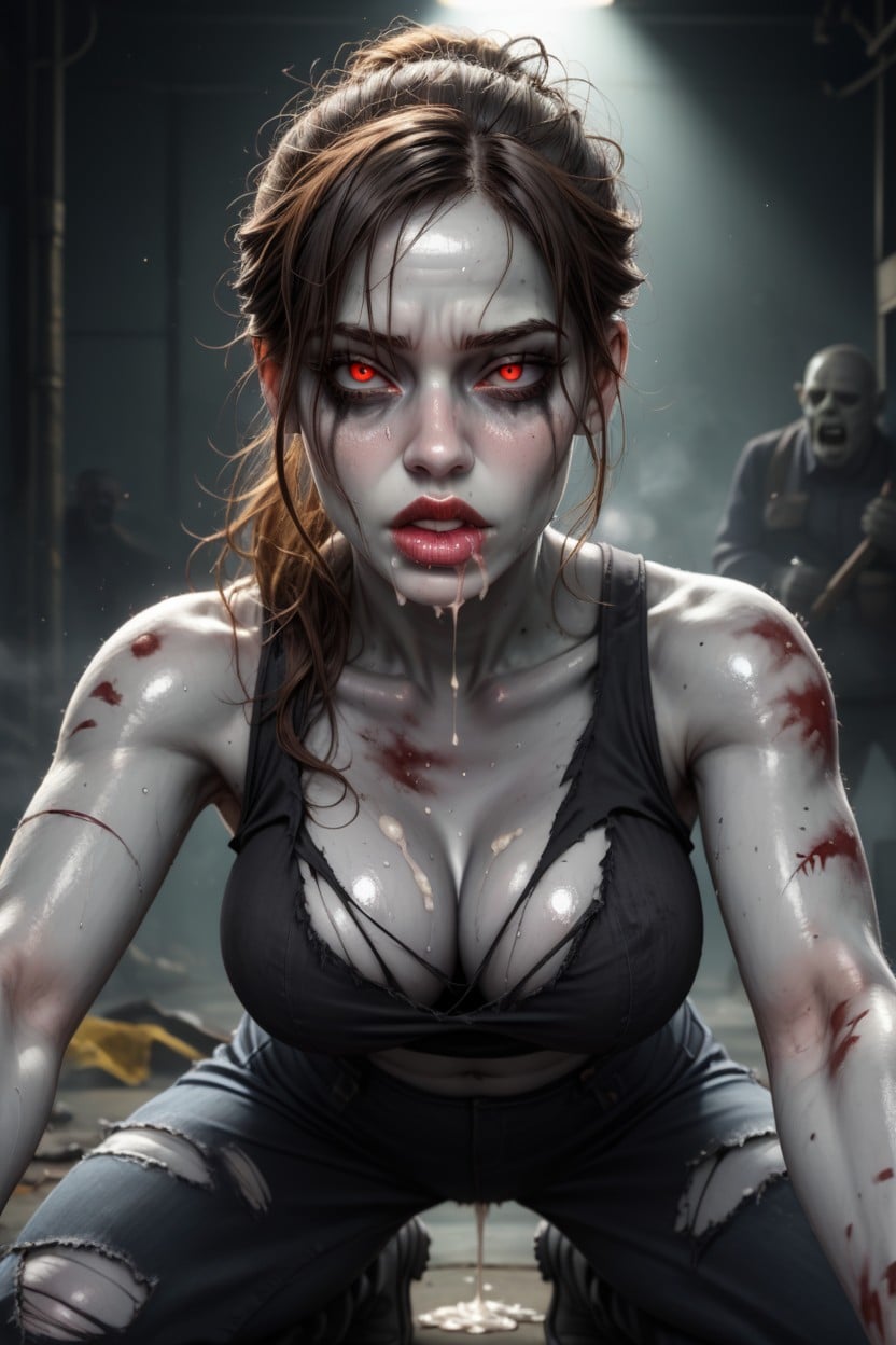 Grey Skin Zombie, Messy Hair, Ripped Clothes AI Porn