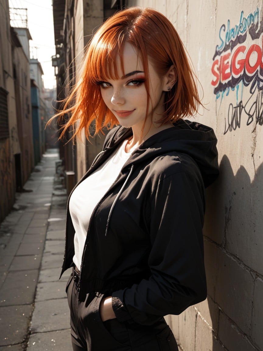 Worn Cargo Pants, Smirk, Earrings AI Porn