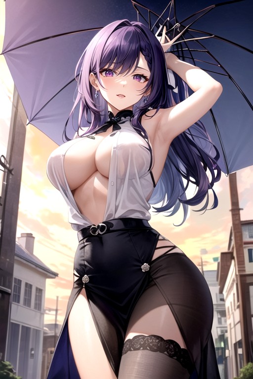 Even Slightly Transparent, Pulled Down To Her Arms, Black Hentai AI Porn