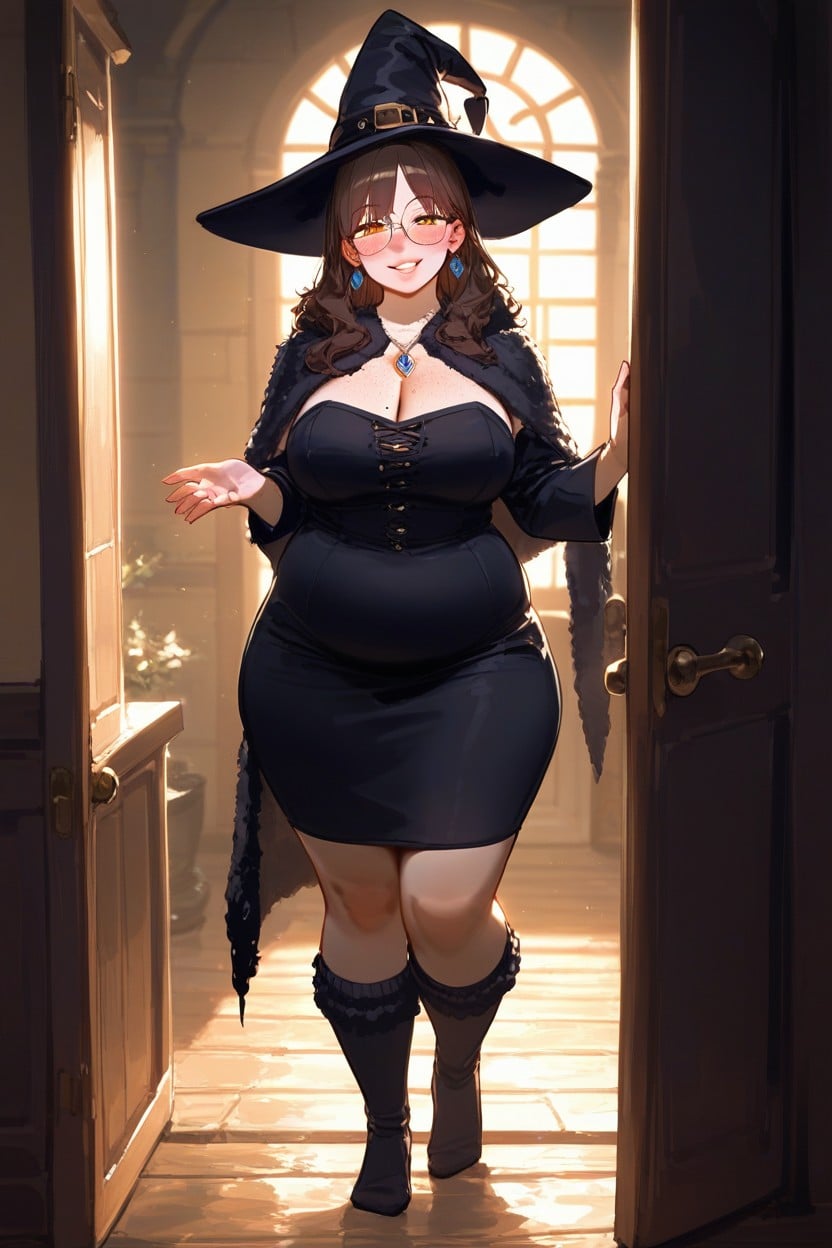 At Doorway, Night, Looking At Viewer BBW AI Porn