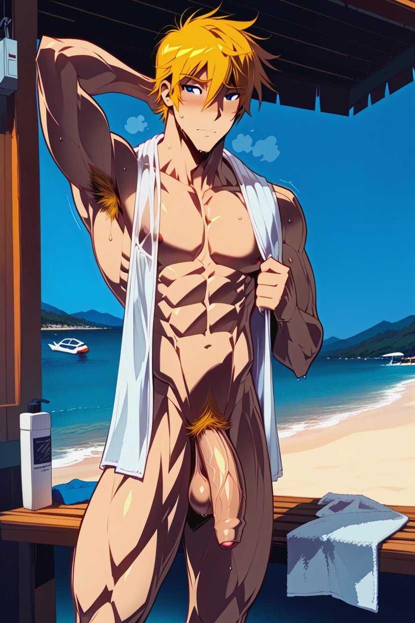 Wet Clothes, One Leg Resting On Bench, Steam AI Gay Porn