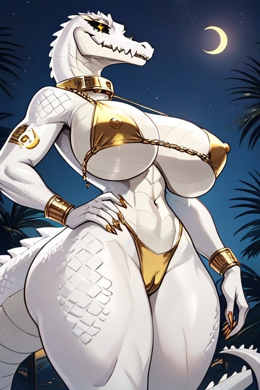 Egiptian Crocodile, Night Time, Hip Cocked Furry AI Porn