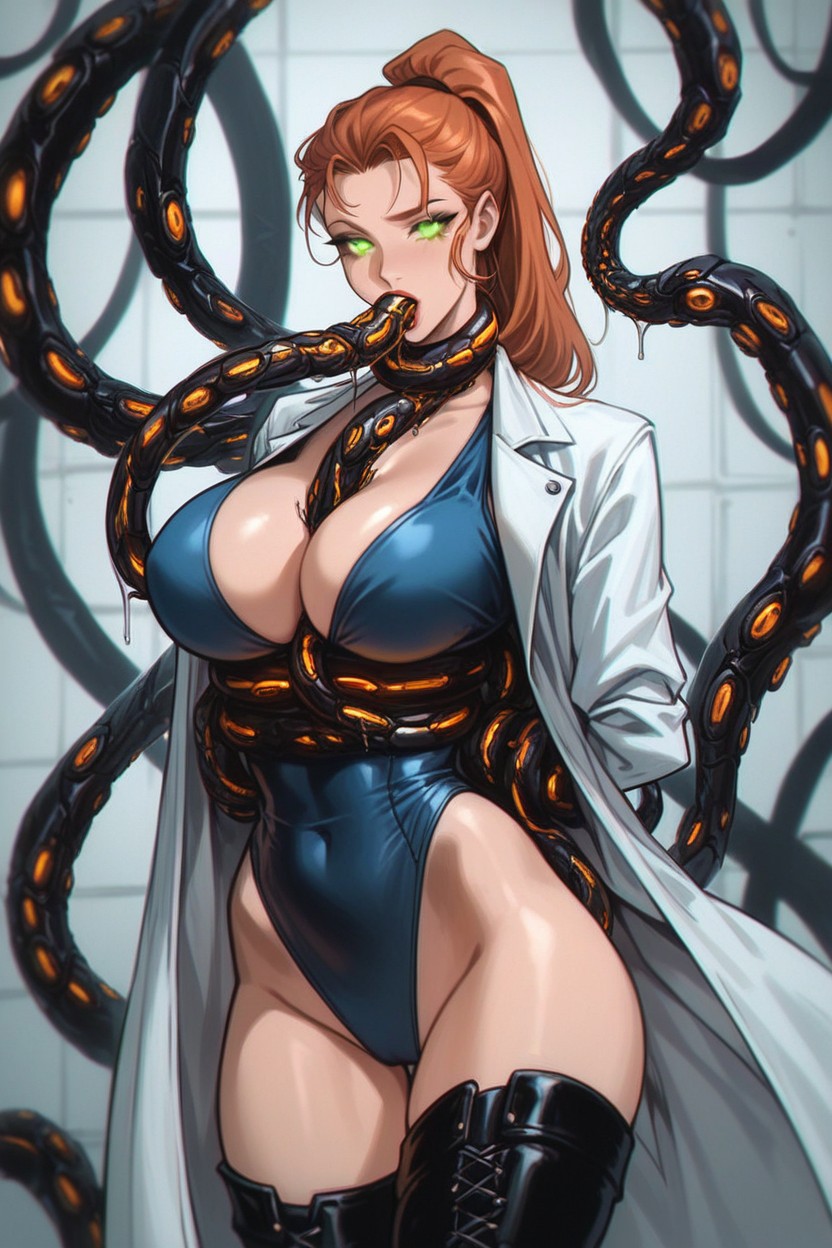 Arms Behind Back, Cleavage, Green Eyes Hentai AI Porn