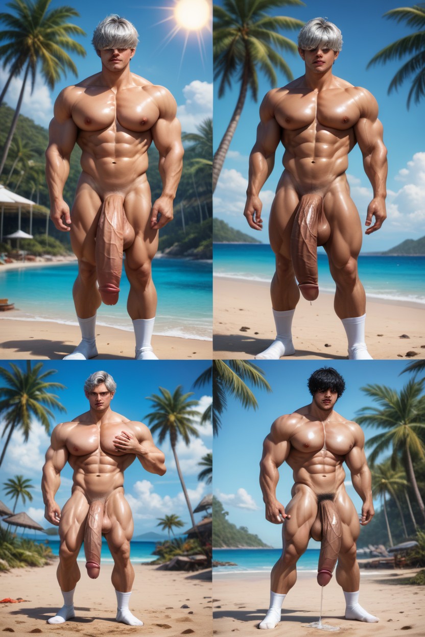 Realistic Style, Feeling Pecs, Jerking Off AI Gay Porn