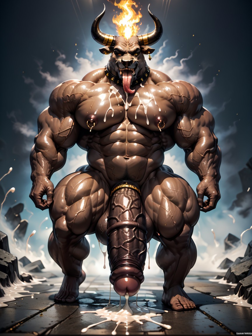 Cock Ring, Expanding From To Meters Wide And Towering Over Meters Long, Very Gigantic Penis Dragging On The Ground Furry AI Porn