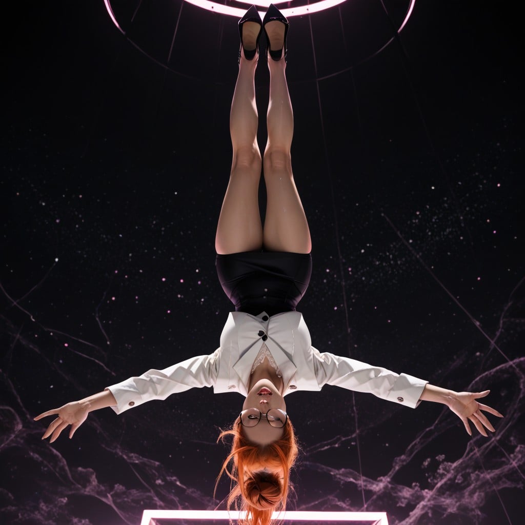White Blouse, Neon Shapes In Background, Body Twisting AI Porn