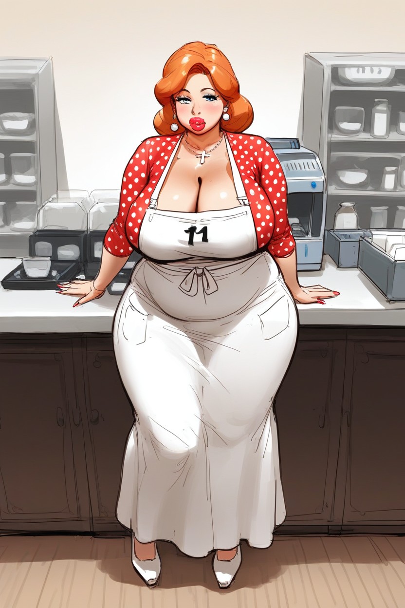 Ussr Apron, Chest Pocket, Polka Dot Dress Hentai AI Porn