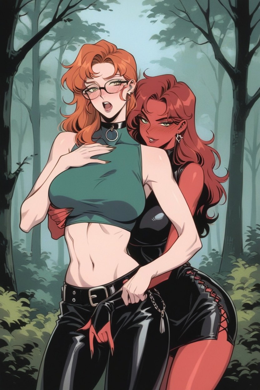 2 People, Wearing Skimpy Outfit, Rounded Breast Hentai AI Porn