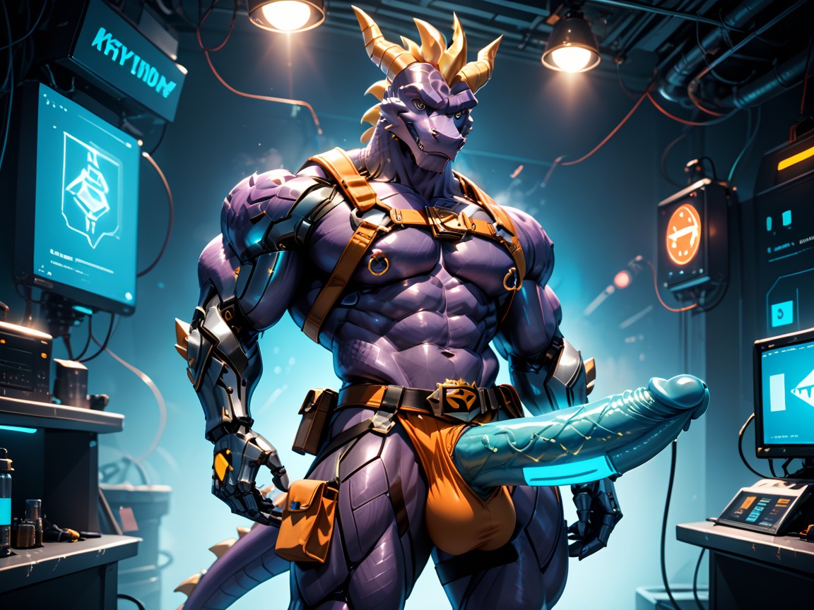 Huge Veiny Bulge, Chest Harness, Spyro Furry AI Porn