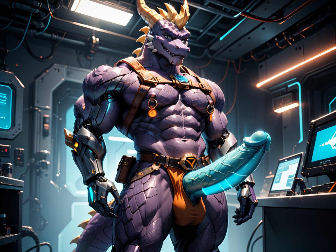 Black With Orange Trim Jockstrap, Chest Harness, Spyro Furry AI Porn