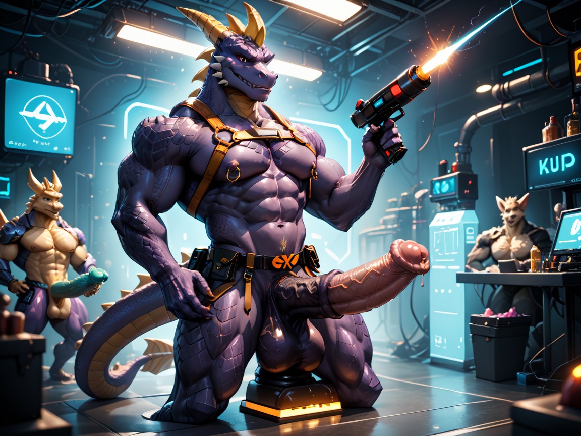 Model Pose, Neon Lights, Massive Pecs Furry AI Porn