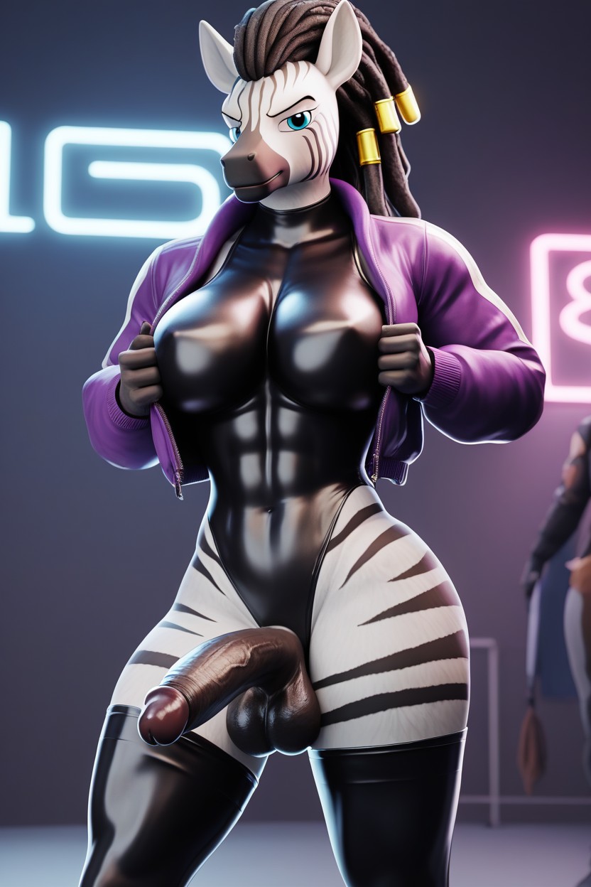 Latex Swimsuit, Jacket, Black Skin Furry AI Porn
