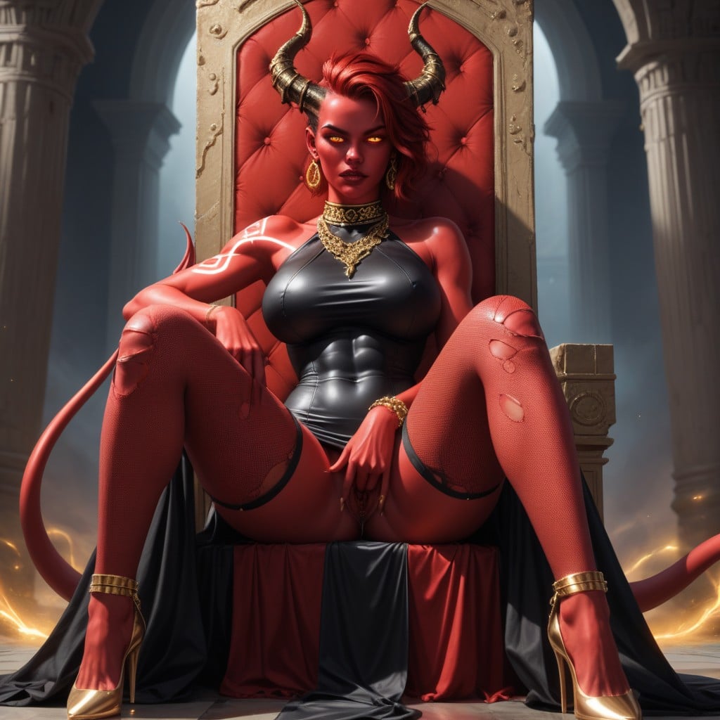 An Ancient Drow Demoness, Her Hair Is Long And Black, Fishnets AI Porn