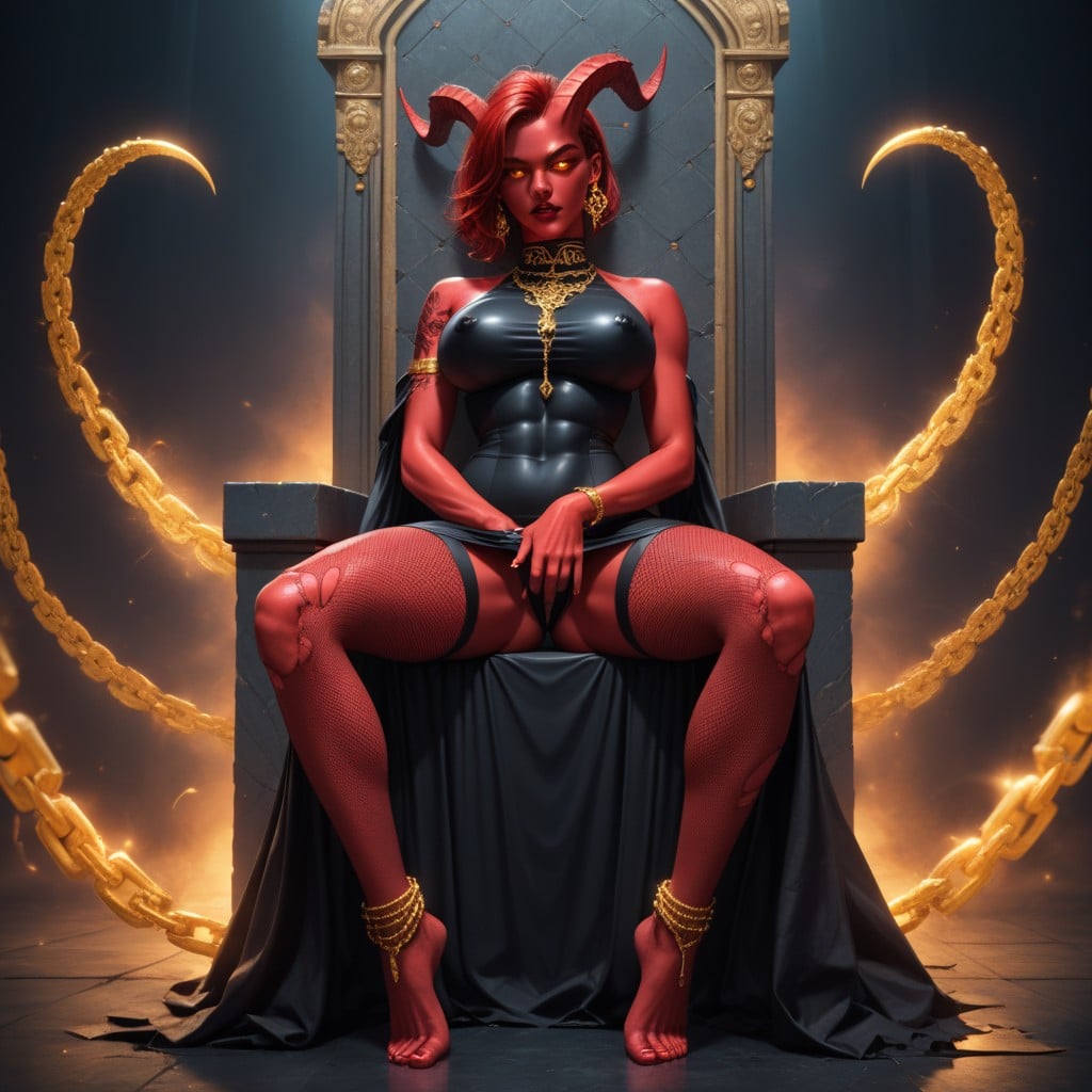 She Has A Long Horns, G-string, Fishnets AI Porn