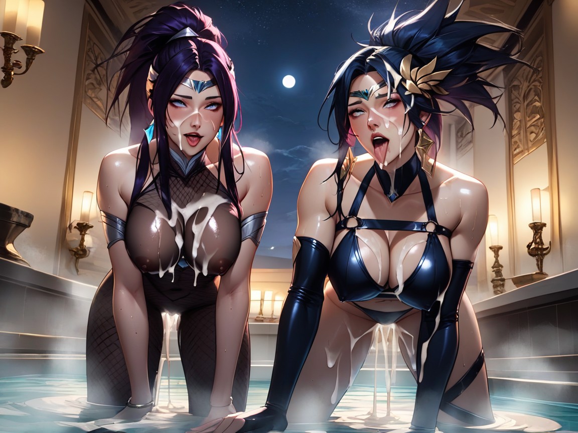 Oiled Skin, Night, Cum Covered Face Hentai AI Porn