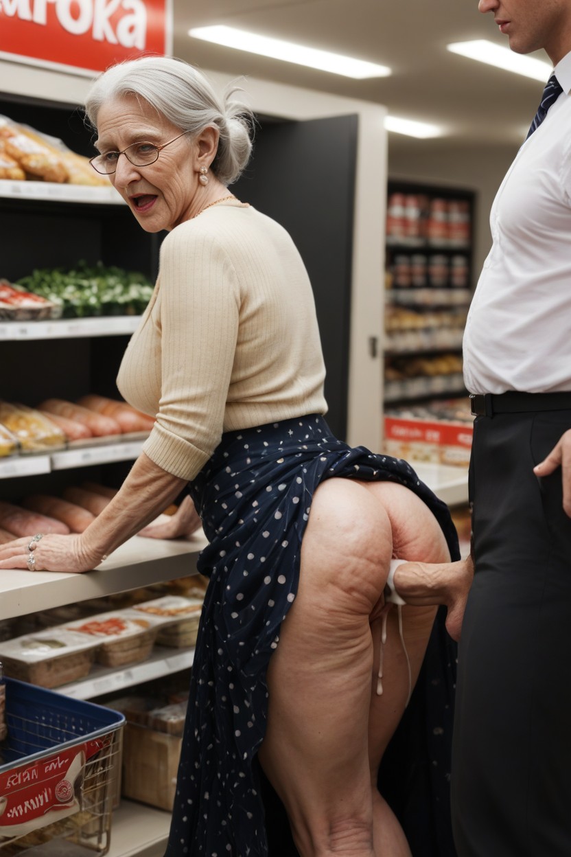 Fully Clothed Sex Standing Up Against Her Walking Frame, Vaginal Sex, Large Earrings AI Porn