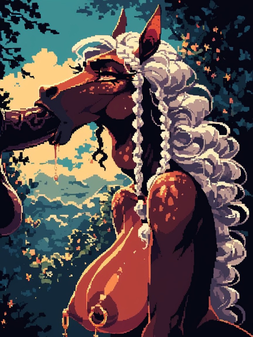 Eyes Half Closed, Swallowing Cum, Dark Brown Skin Furry AI Porn