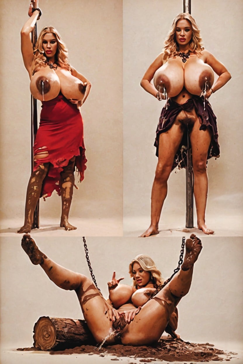 Low Hanging Saggy Tits, Huge Nipples, Torn Dress AI Porn