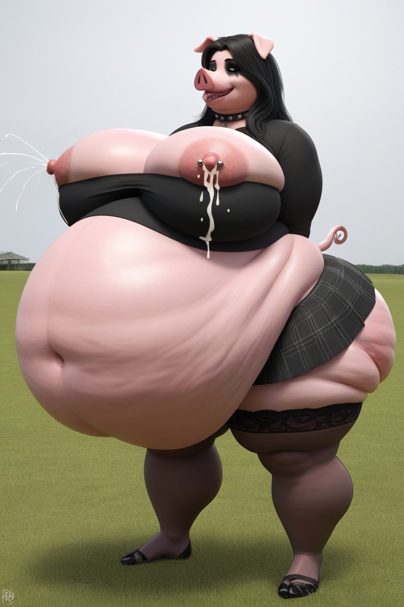 Inconceivably Hyper Bl Obese Pregnant Belly Expansion, In Muddy Grass, Extreme Ballooning Pregnancy Growth Furry AI Porn