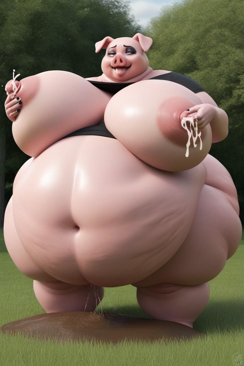 Pigpen, Hyper Breast Growth, Plump And Jiggly Obese Hupig Furry AI Porn