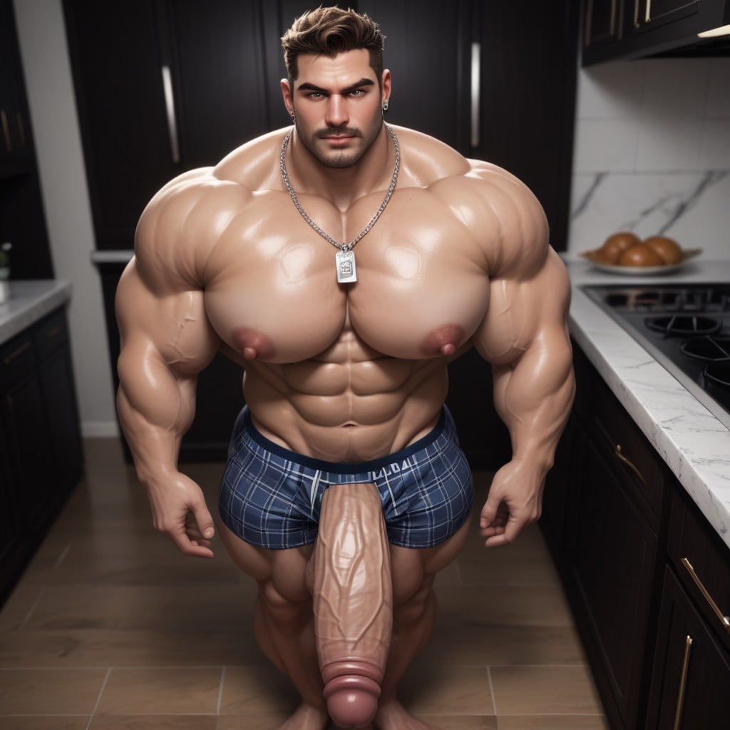 Wearing Dogtag Necklace, Naked, Hyper Thick Cock 게이 AI 포르노