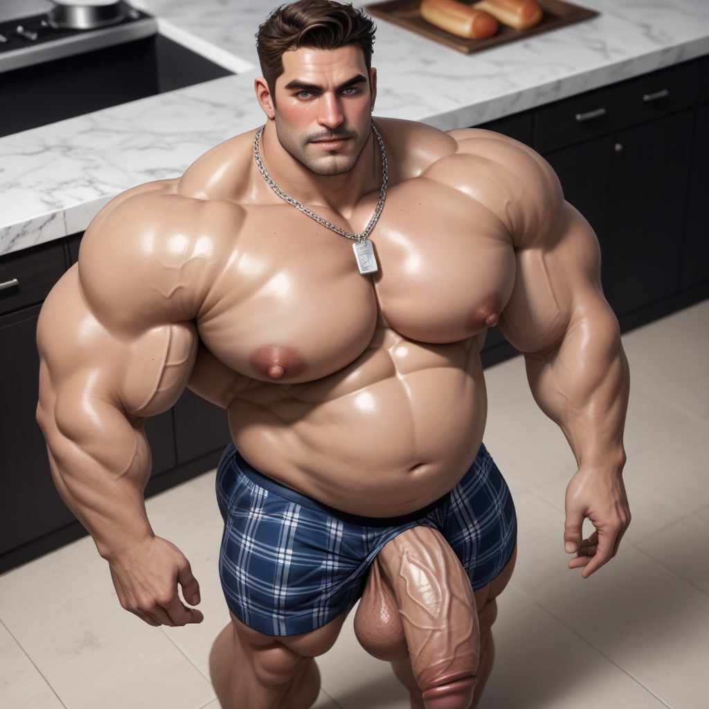 Standing Sideways, Cock Out, Smooth Belly AI Gay Porn