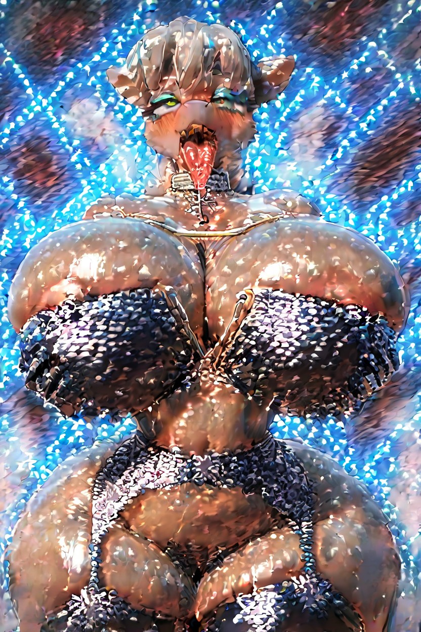 Eyes Half Closed, Gold Harness, Wet Body Furry AI Porn