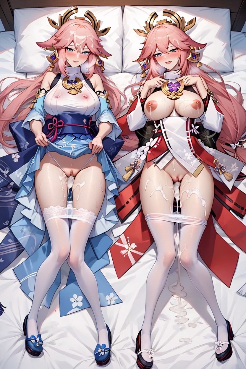 Heavy Breathing, White Pantyhoses Pulled Down, Cum On Clothes Hentai AI Porn