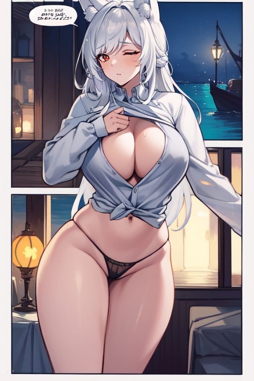 Night, Comic Border, Ahoge Hentai AI Porn