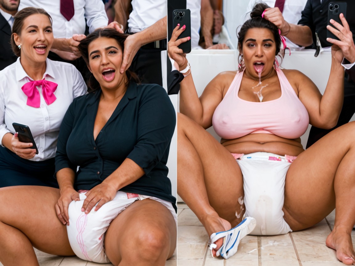 Men Hold Her Arms Back, Hair Pulling, Both Of The Latinas Hands Are Grabbing Ejaculating Cocks Latina AI Porn