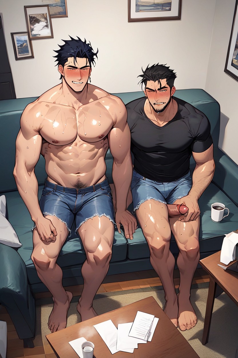 2 People, Living Room, Einer Sehr Jung AI Gay Porn