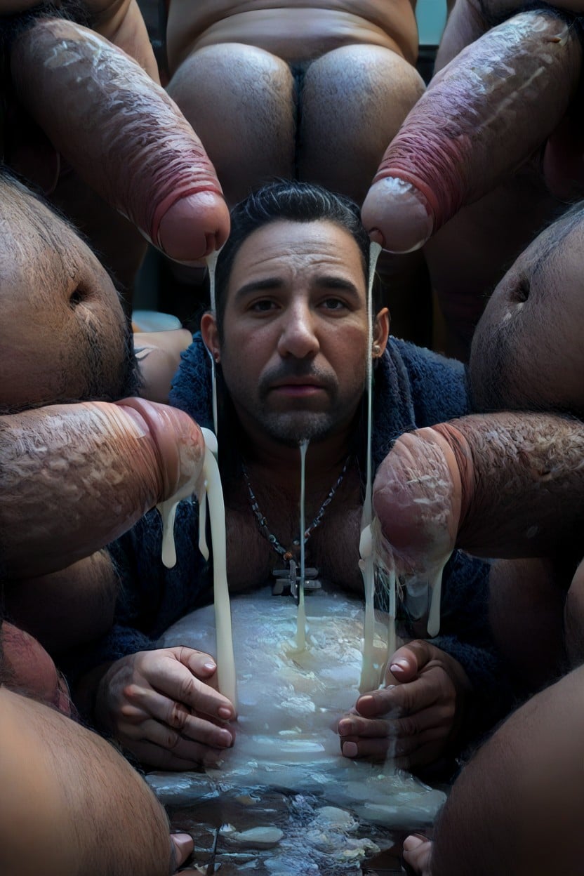 Pouring Out A Condom Full Of Cum On Head, Cum All Over Necklace, Hyper Long Foreskin Foreskin Touching Floor 게이 AI 포르노