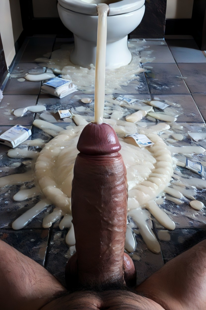 Foreskin In Pool Of Cum On Floor, Bukakke, Obese AI Gay Porn