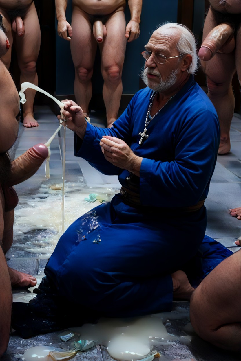 Hyper Hairy Chest Hairy Chest, Obese, Many Used White Condoms On The Floor AI Gay Porn