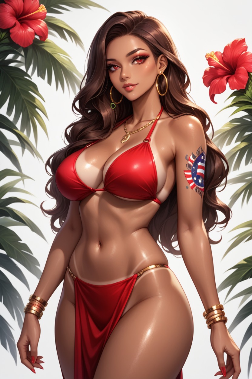Wing Tip Eyeliner, Light Tan Skin, Compact Hip Length Chest Wider Than Hips AI Porn