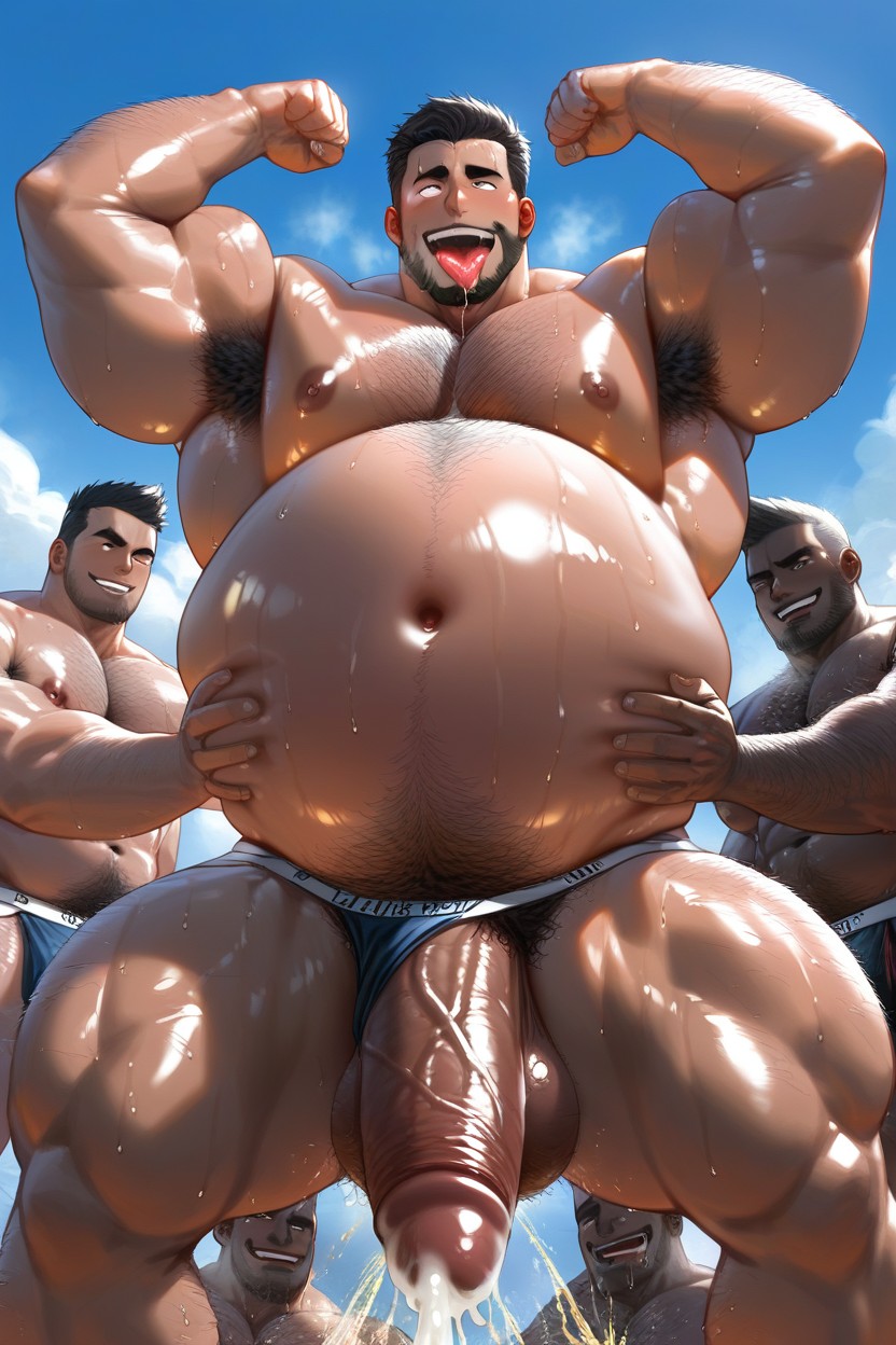 Hyper Belly, Oiled Skin, Gigantic AI Gay Porn