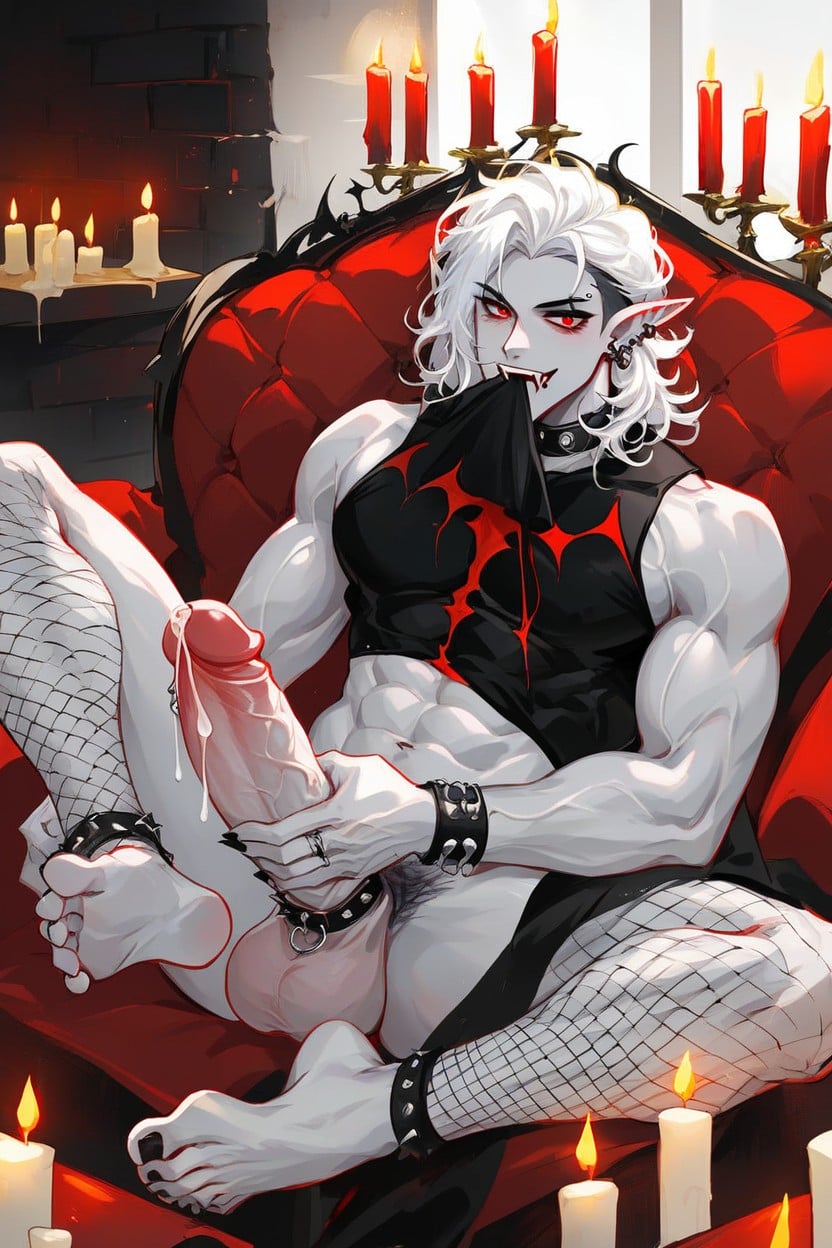Messy Spikey White Hair, Eyebrow Piercing, Black Eyeliner AI Gay Porn